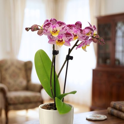 Table Dance Spotty mit violett-weißen gefleckten Blüten und 2 Rispen